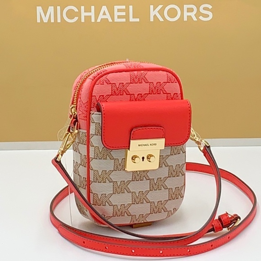 MICHAEL KORS SLOAN EDITOR SMALL NS TOP ZIP FLAP PACKET XBODY GRAPEFRUIT MULTI